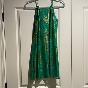 Lilly Pulitzer Green and Metallic Gold Slip Dress
